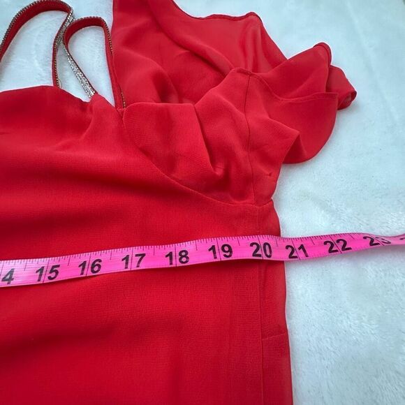 MSK Women's 12 Rhinestone Beaded Strap Off Shoulder Chiffon Party Dress Red - Picture 10 of 11